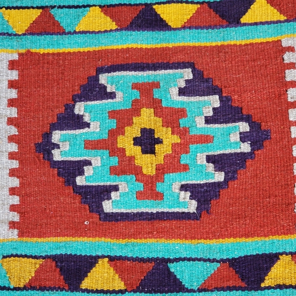 Southwestern Aztec Small Woven Rug Wall Vintage 24x22 Tassels Native American - Picture 4 of 4